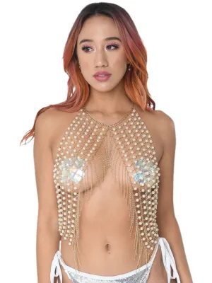 Pearl Tassel Chain Halter Top