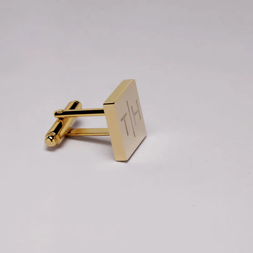 Personalised Engraved Split Letter Square Gold Cufflinks