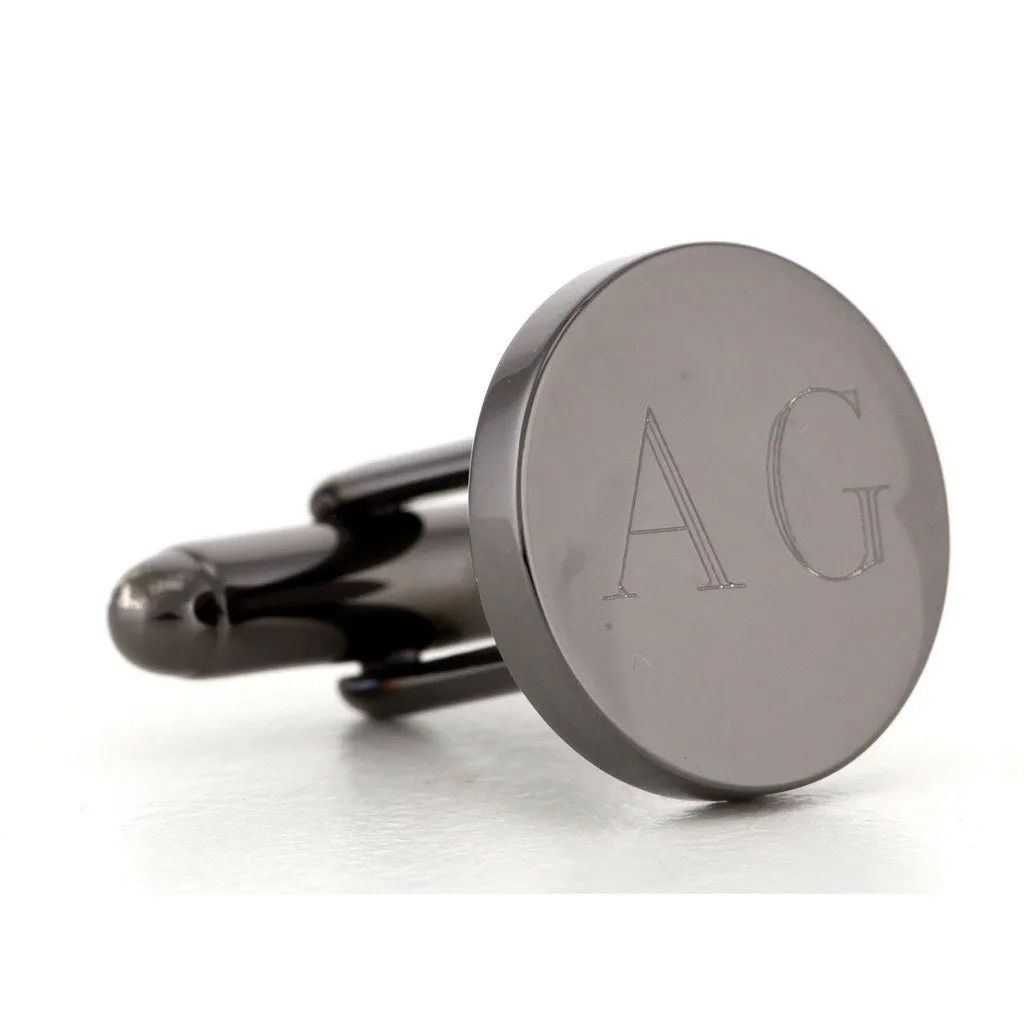 Personalised Gunmetal Engraved Round Cufflinks