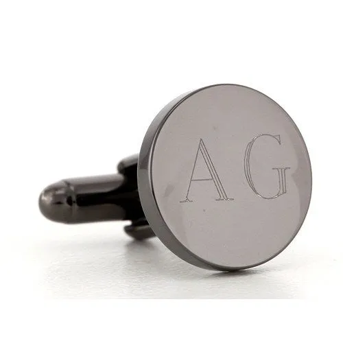 Personalised Gunmetal Engraved Round Cufflinks