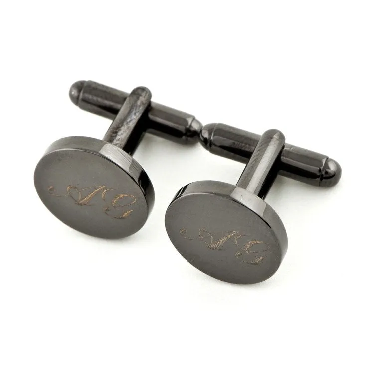 Personalised Gunmetal Engraved Round Cufflinks