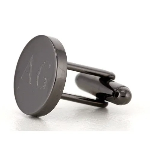 Personalised Gunmetal Engraved Round Cufflinks