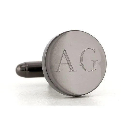 Personalised Gunmetal Engraved Round Cufflinks