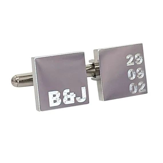 Personalised Silver Engraved Initial and Date Cufflinks