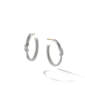 Petite X Hoop Earrings with Pave Diamonds