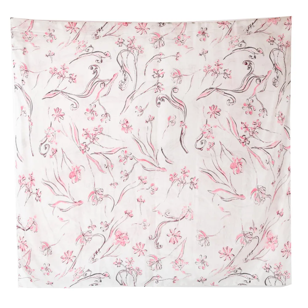 Pink Cherry Blossom Silk Scarf