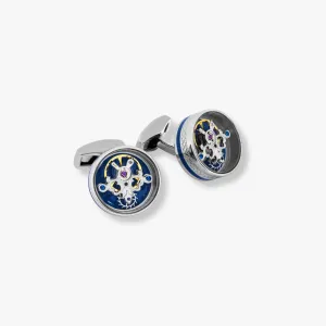 Pop Tourbillon Cufflinks with blue enamel in Palladium Plated