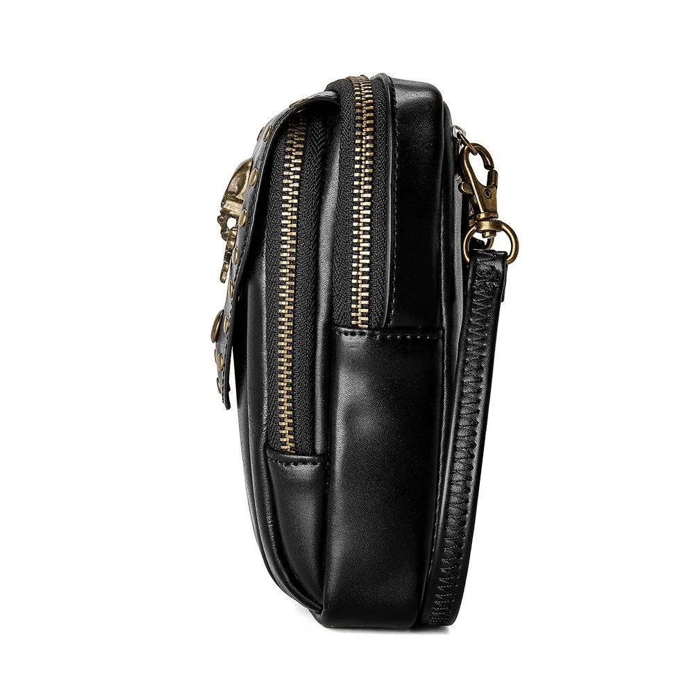 Punk Gothic Small Bag With Shoulder Strap / Fashion Motorcycle Bag With Skull and Rivets