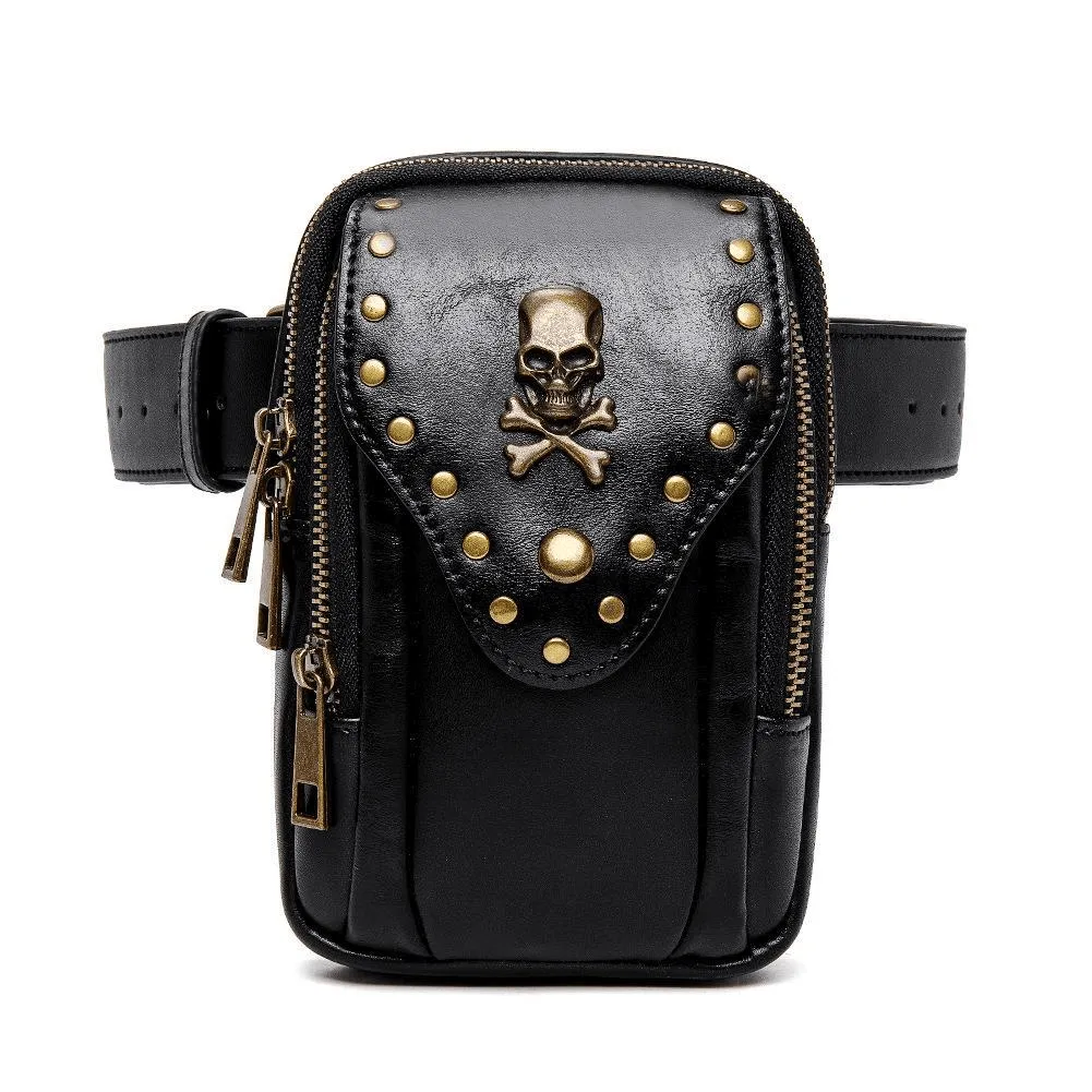 Punk Gothic Small Bag With Shoulder Strap / Fashion Motorcycle Bag With Skull and Rivets