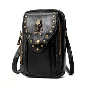 Punk Gothic Small Bag With Shoulder Strap / Fashion Motorcycle Bag With Skull and Rivets