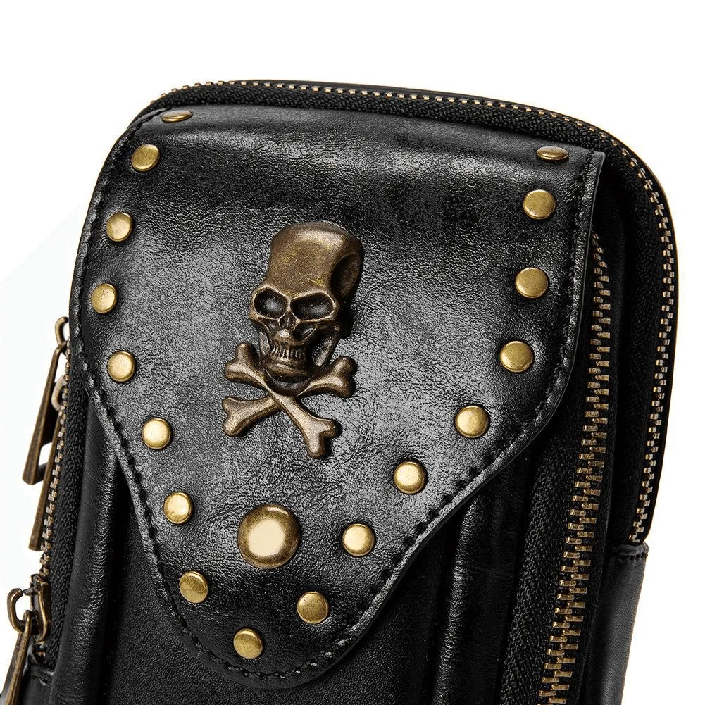 Punk Gothic Small Bag With Shoulder Strap / Fashion Motorcycle Bag With Skull and Rivets