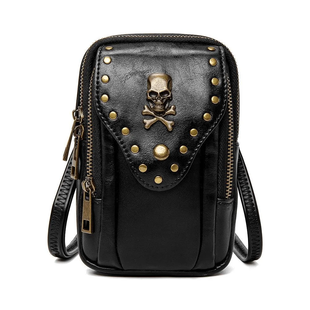 Punk Gothic Small Bag With Shoulder Strap / Fashion Motorcycle Bag With Skull and Rivets