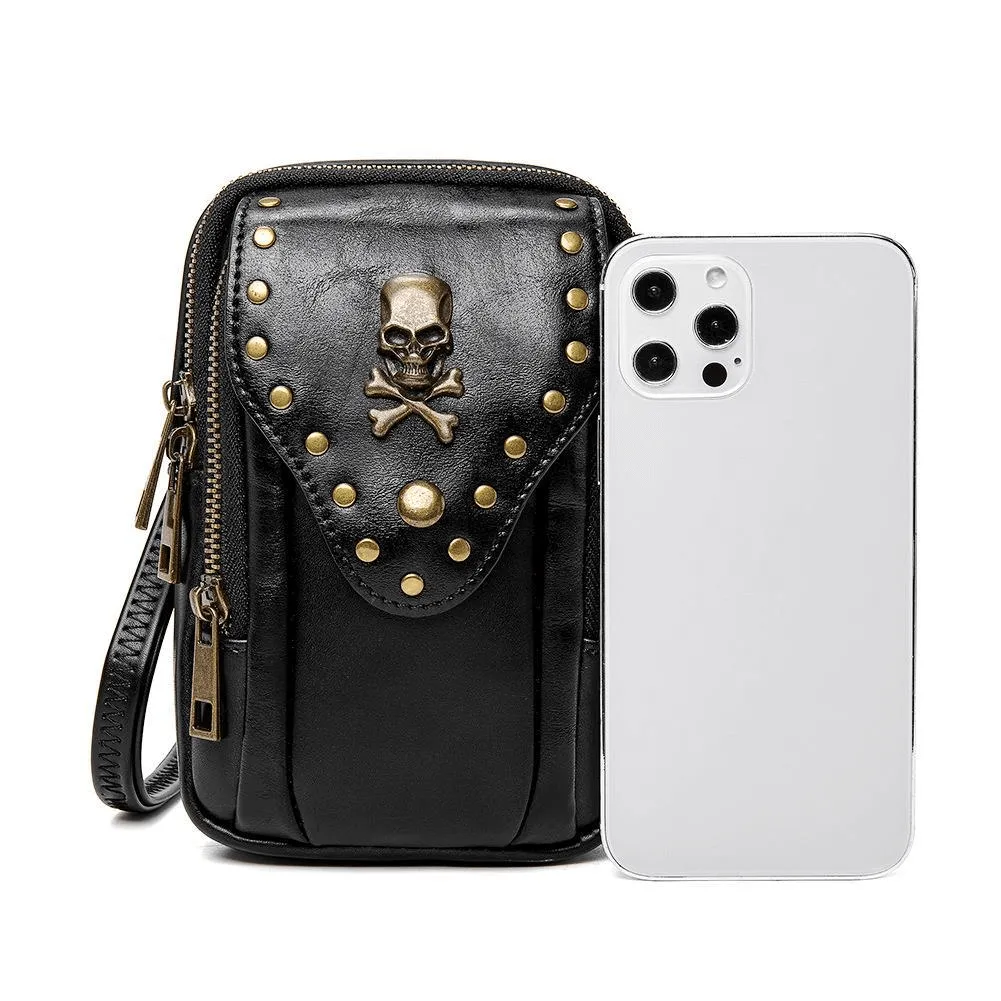 Punk Gothic Small Bag With Shoulder Strap / Fashion Motorcycle Bag With Skull and Rivets