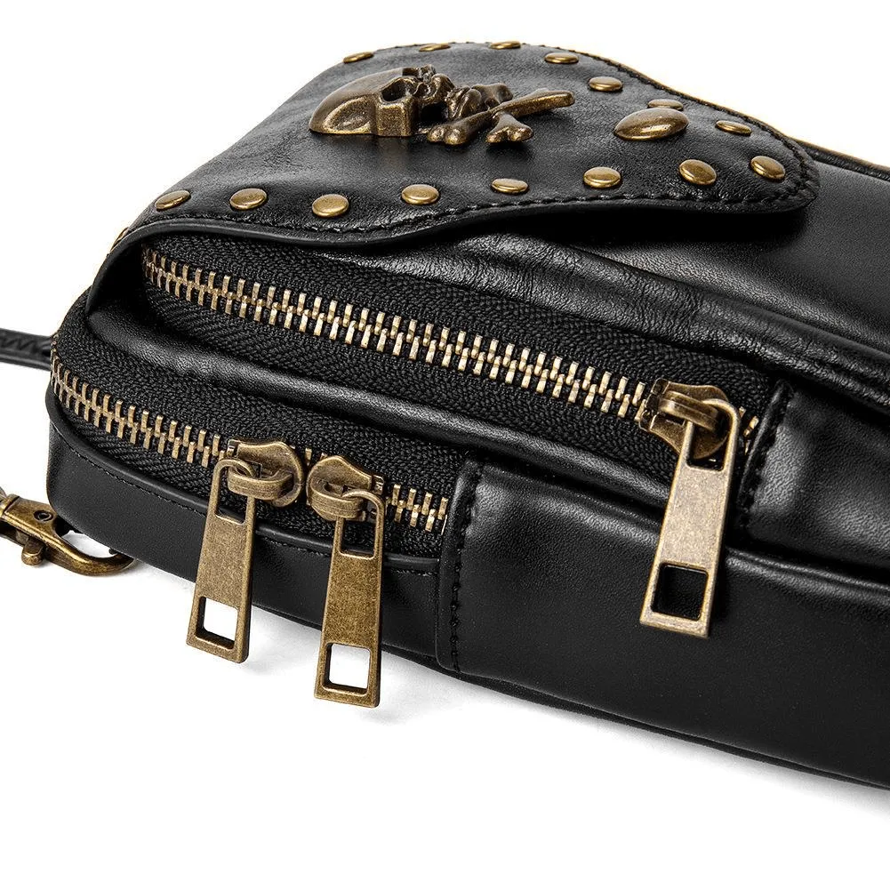 Punk Gothic Small Bag With Shoulder Strap / Fashion Motorcycle Bag With Skull and Rivets