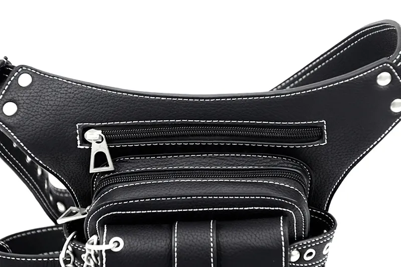 Punk Rock Chain Waist Bag With Leg Strap / Motorcycle Shoulder Crossbody Bag