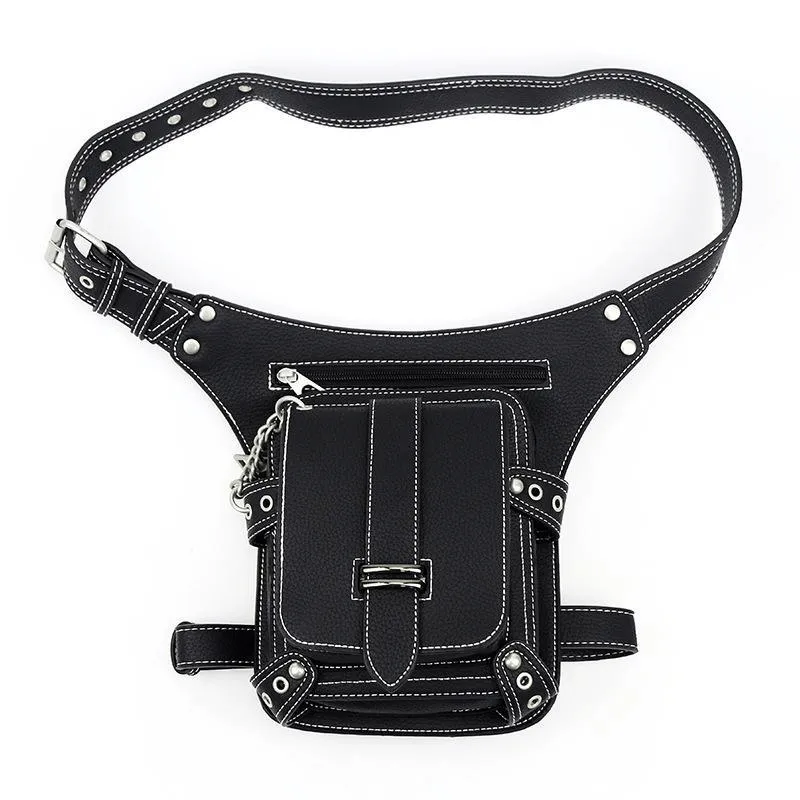 Punk Rock Chain Waist Bag With Leg Strap / Motorcycle Shoulder Crossbody Bag