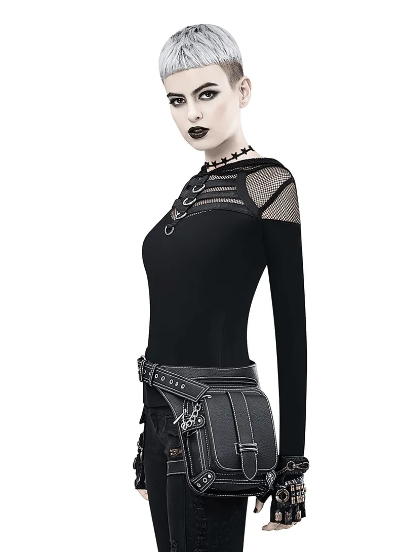 Punk Rock Chain Waist Bag With Leg Strap / Motorcycle Shoulder Crossbody Bag