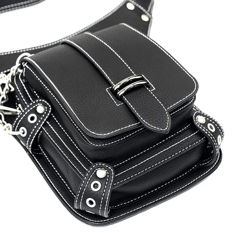 Punk Rock Chain Waist Bag With Leg Strap / Motorcycle Shoulder Crossbody Bag