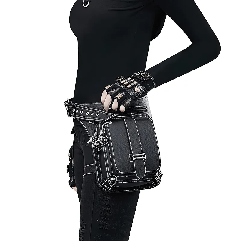 Punk Rock Chain Waist Bag With Leg Strap / Motorcycle Shoulder Crossbody Bag