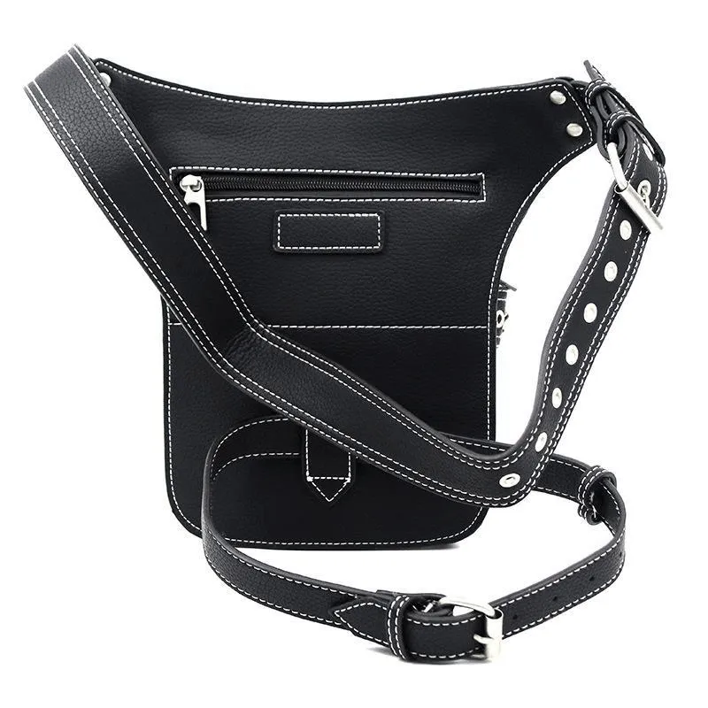 Punk Rock Chain Waist Bag With Leg Strap / Motorcycle Shoulder Crossbody Bag