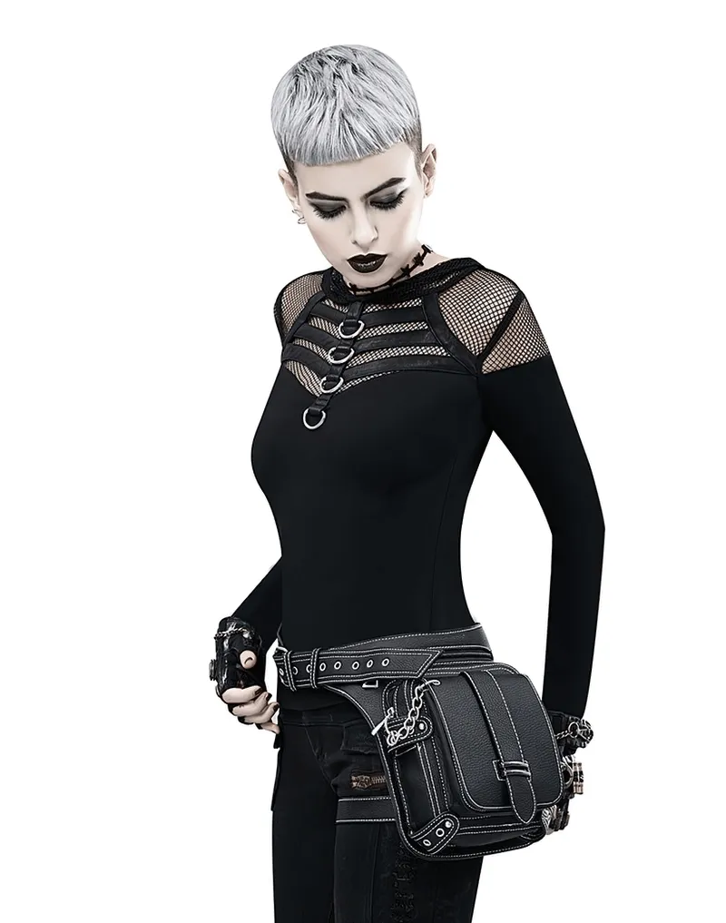 Punk Rock Chain Waist Bag With Leg Strap / Motorcycle Shoulder Crossbody Bag