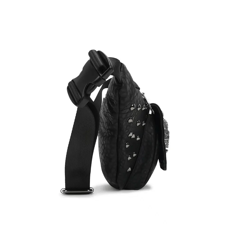 Punk Skull Studded Solid Color Waistbag / Unisex Adjustable Strap Pack Bag