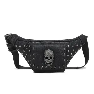 Punk Skull Studded Solid Color Waistbag / Unisex Adjustable Strap Pack Bag