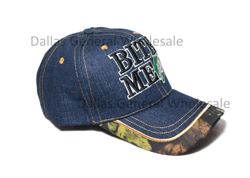 "Bass Bite Me" Casual Denim Caps Wholesale