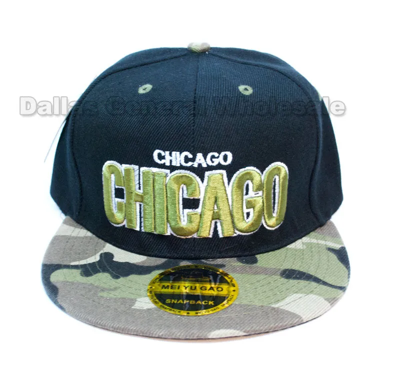 "Chicago" Flat Bill Snap Back Caps Wholesale