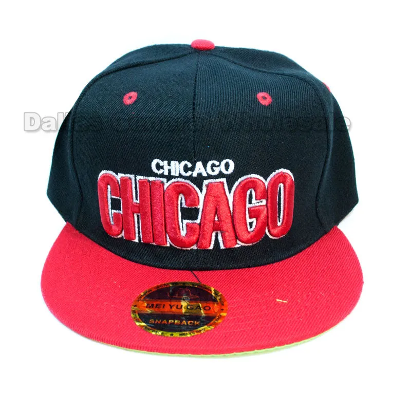 "Chicago" Flat Bill Snap Back Caps Wholesale