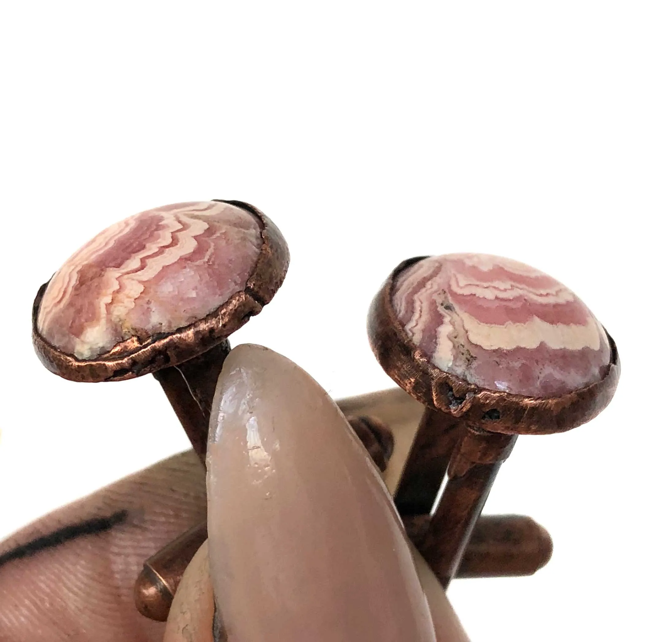 Rhodochrosite Electroformed Cufflinks, pink cuff links