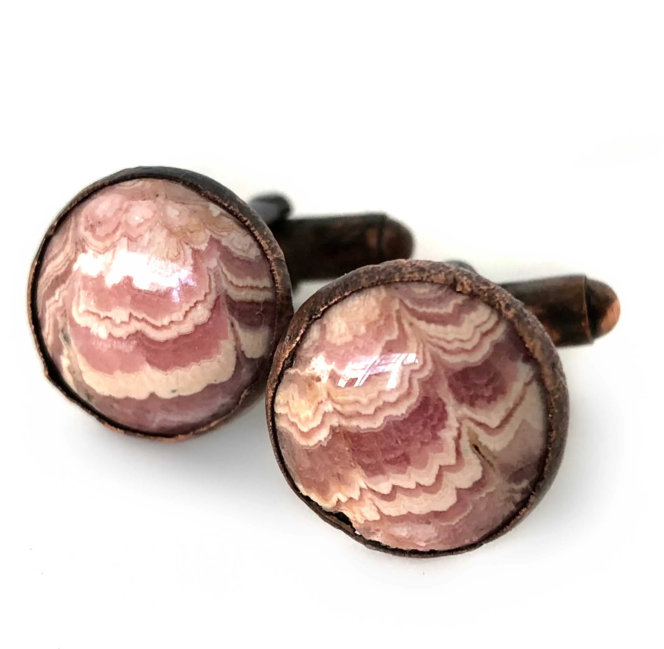 Rhodochrosite Electroformed Cufflinks, pink cuff links