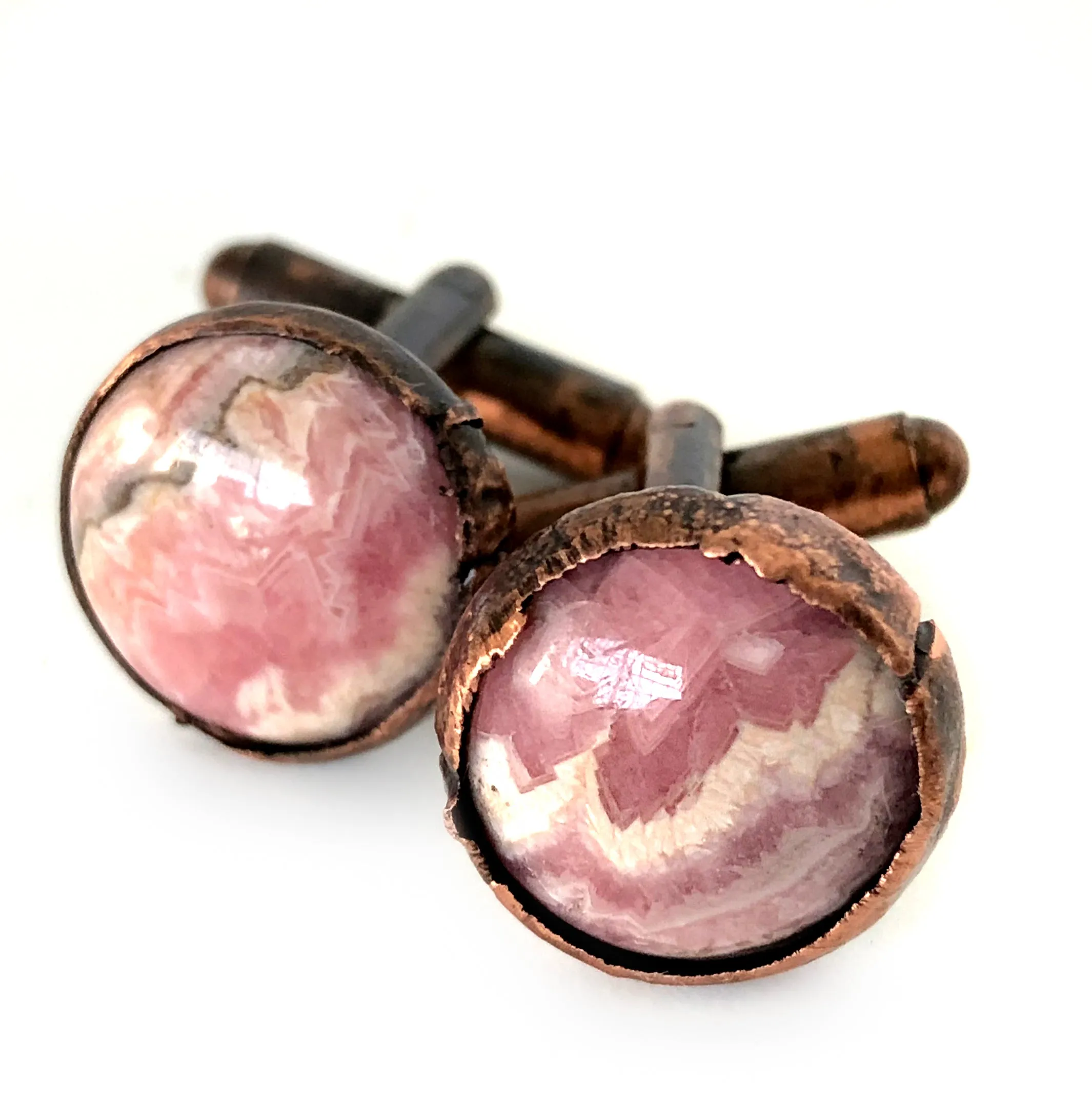 Rhodochrosite Electroformed Cufflinks, pink cuff links