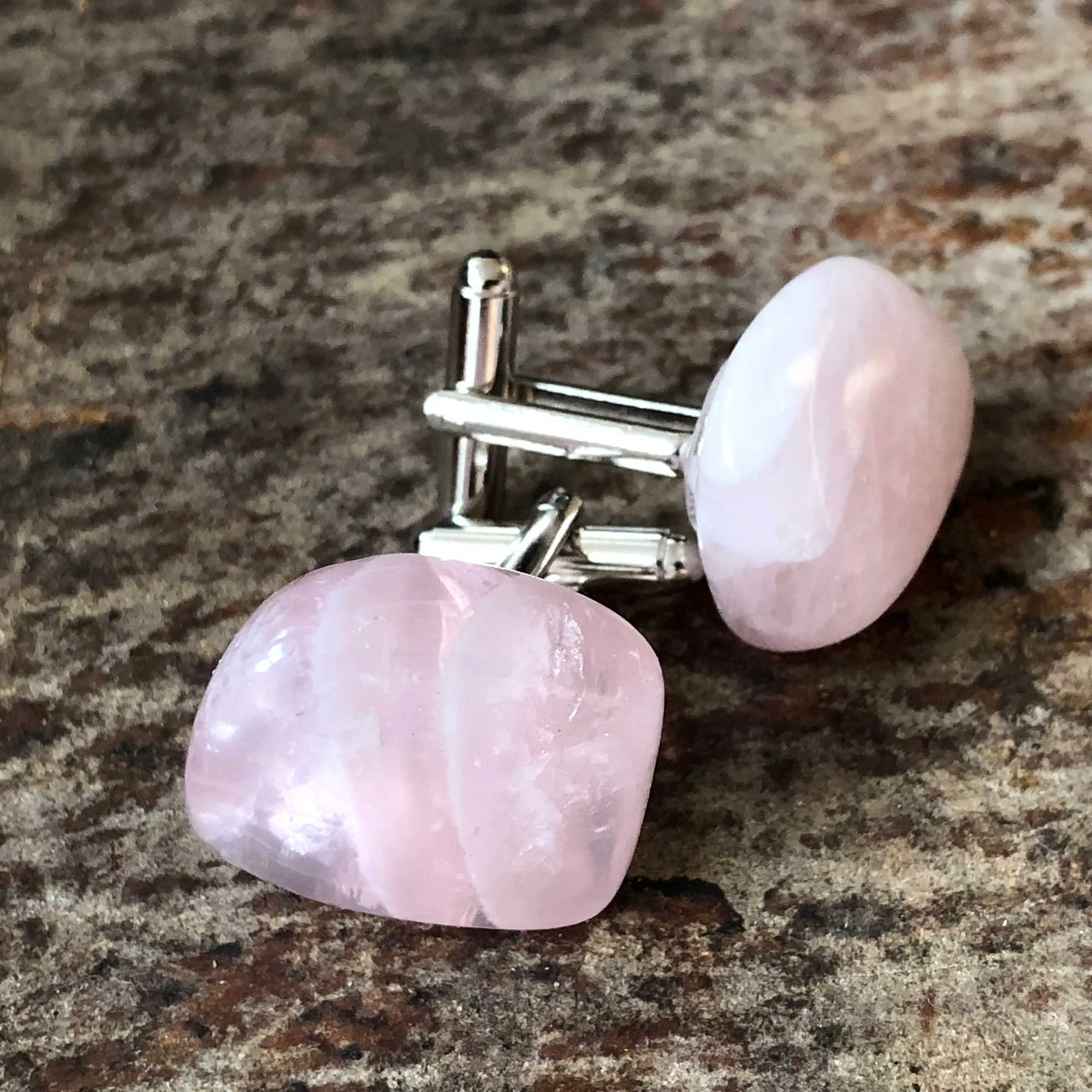 Rose Quartz Cufflinks, Pink Stone Cuff Links