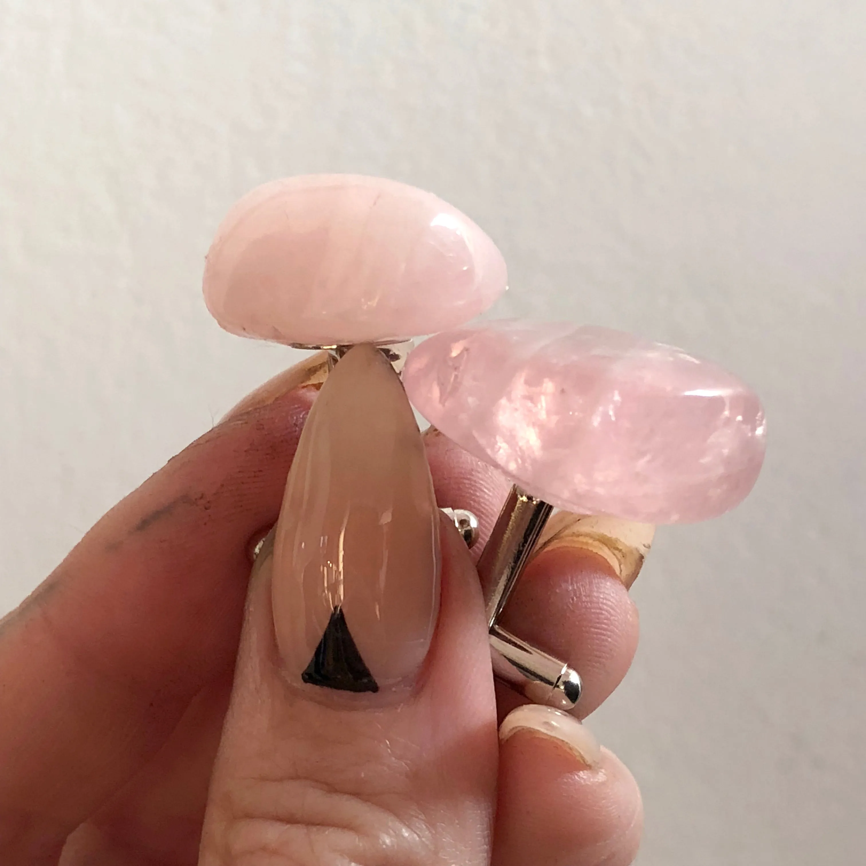 Rose Quartz Cufflinks, Pink Stone Cuff Links