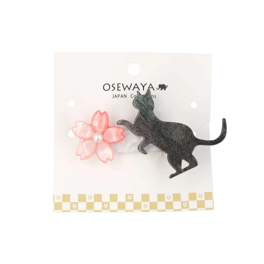 Sakura and Naughty Cat Hair Clip