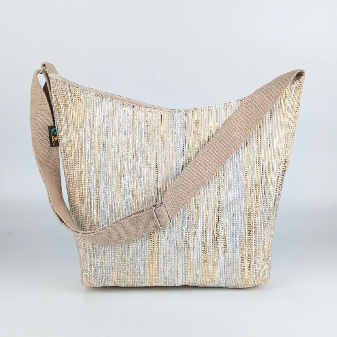 Shimmery Golden White Upcycled Handwoven Eclipse Jhola Tote (EJ0125-002) PS_W