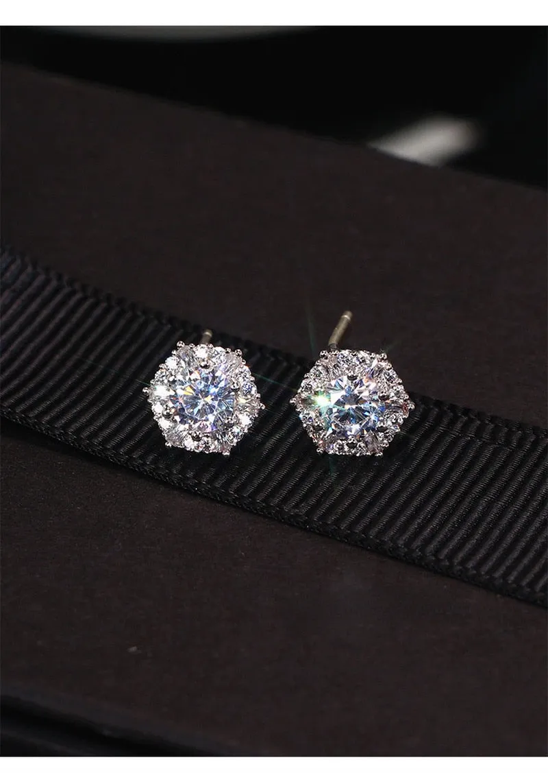 Silver Classic Round Cubic Zirconia Stud Earrings