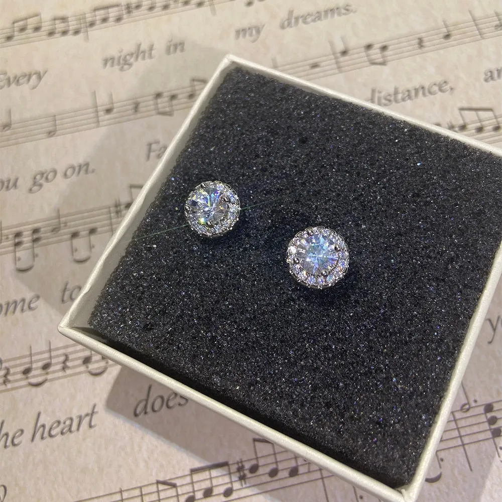 Silver Classic Round Cubic Zirconia Stud Earrings