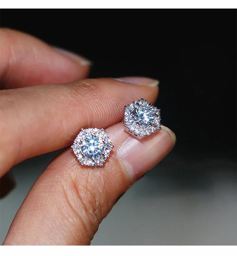 Silver Classic Round Cubic Zirconia Stud Earrings