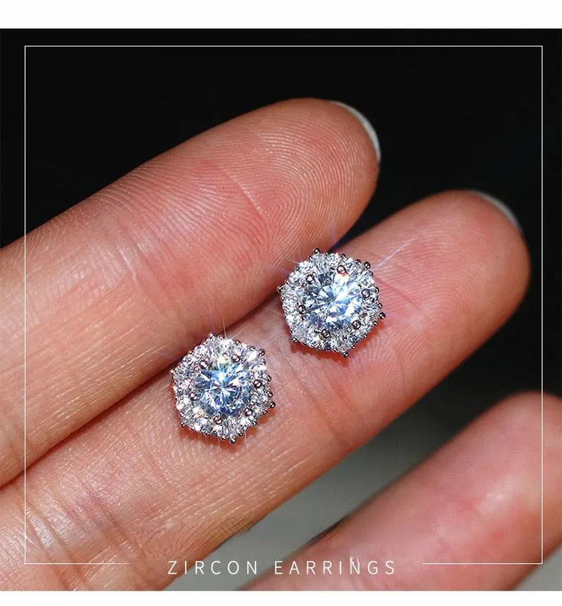 Silver Classic Round Cubic Zirconia Stud Earrings