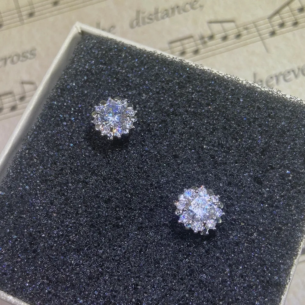 Silver Classic Round Cubic Zirconia Stud Earrings