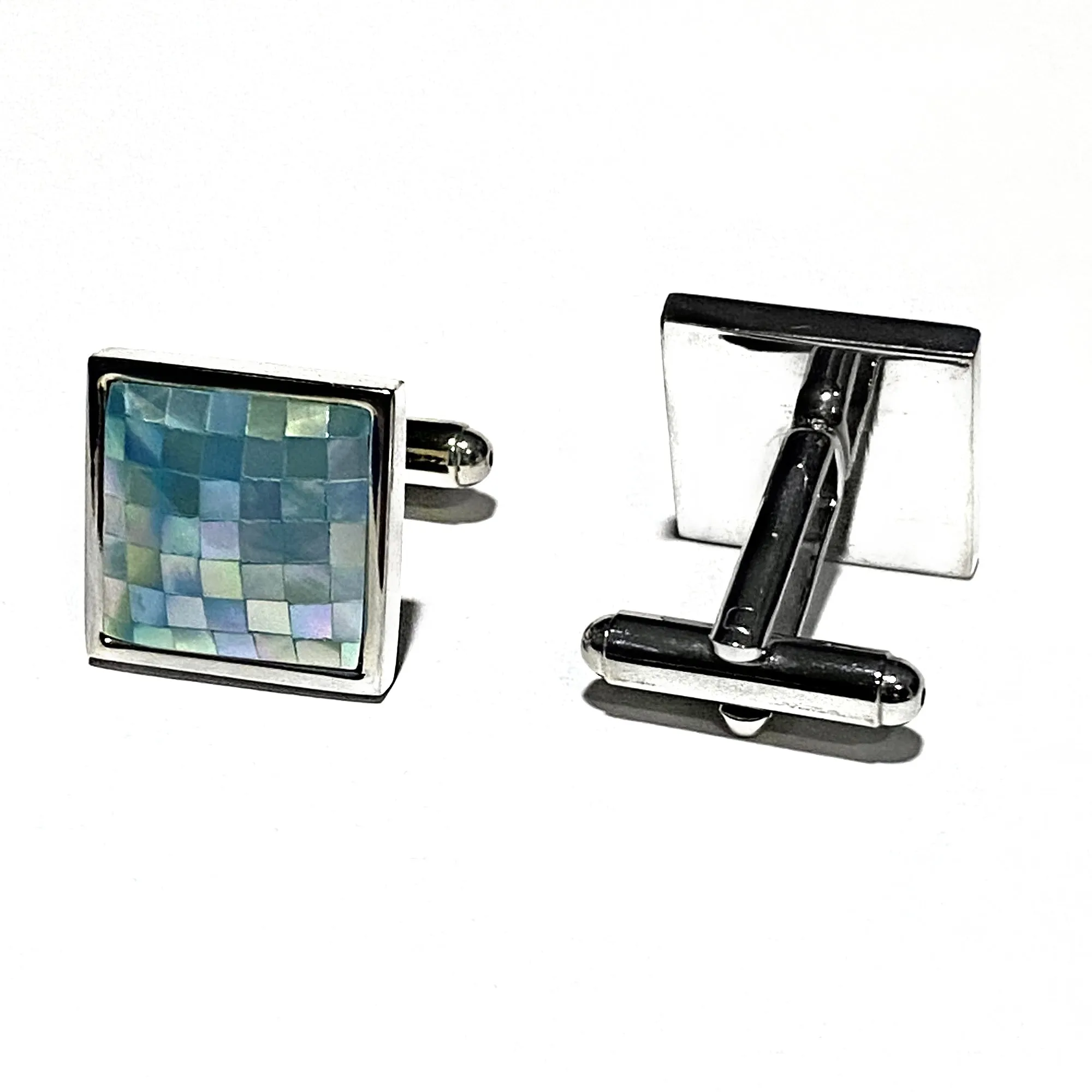 Sky Blue Mosaic MOP Square Cufflinks