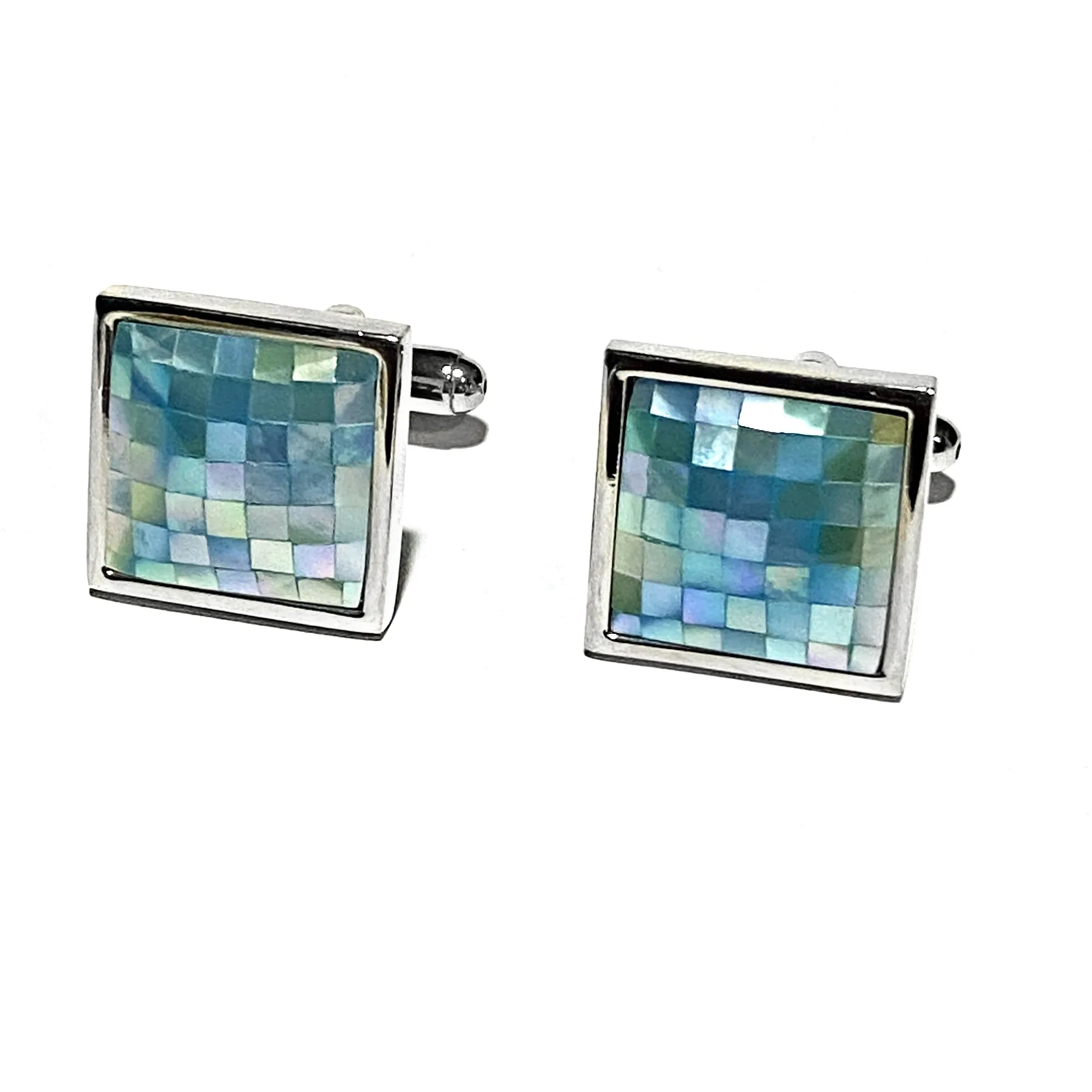 Sky Blue Mosaic MOP Square Cufflinks