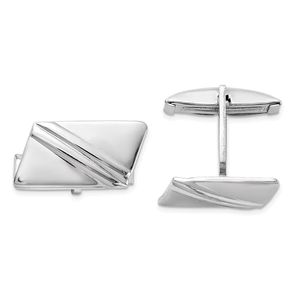 Sterling Silver Rhodium-plated Stripe Design Cuff Links