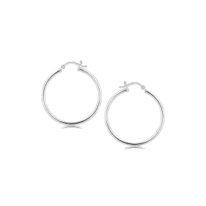 Sterling Silver Thin Polished Hoop Style Earrings with Rhodium Plating (30mm)