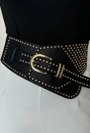 Studded Baddie Black Buckle Detail Elasticated Belt