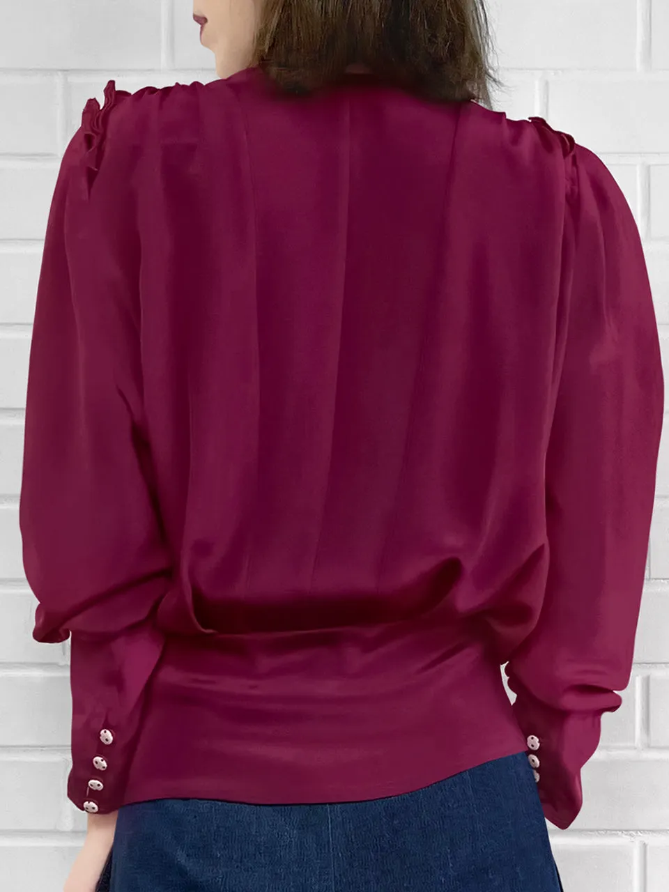 Surprise Sale! Merlot Retro Vibe Silky Statement Blouse