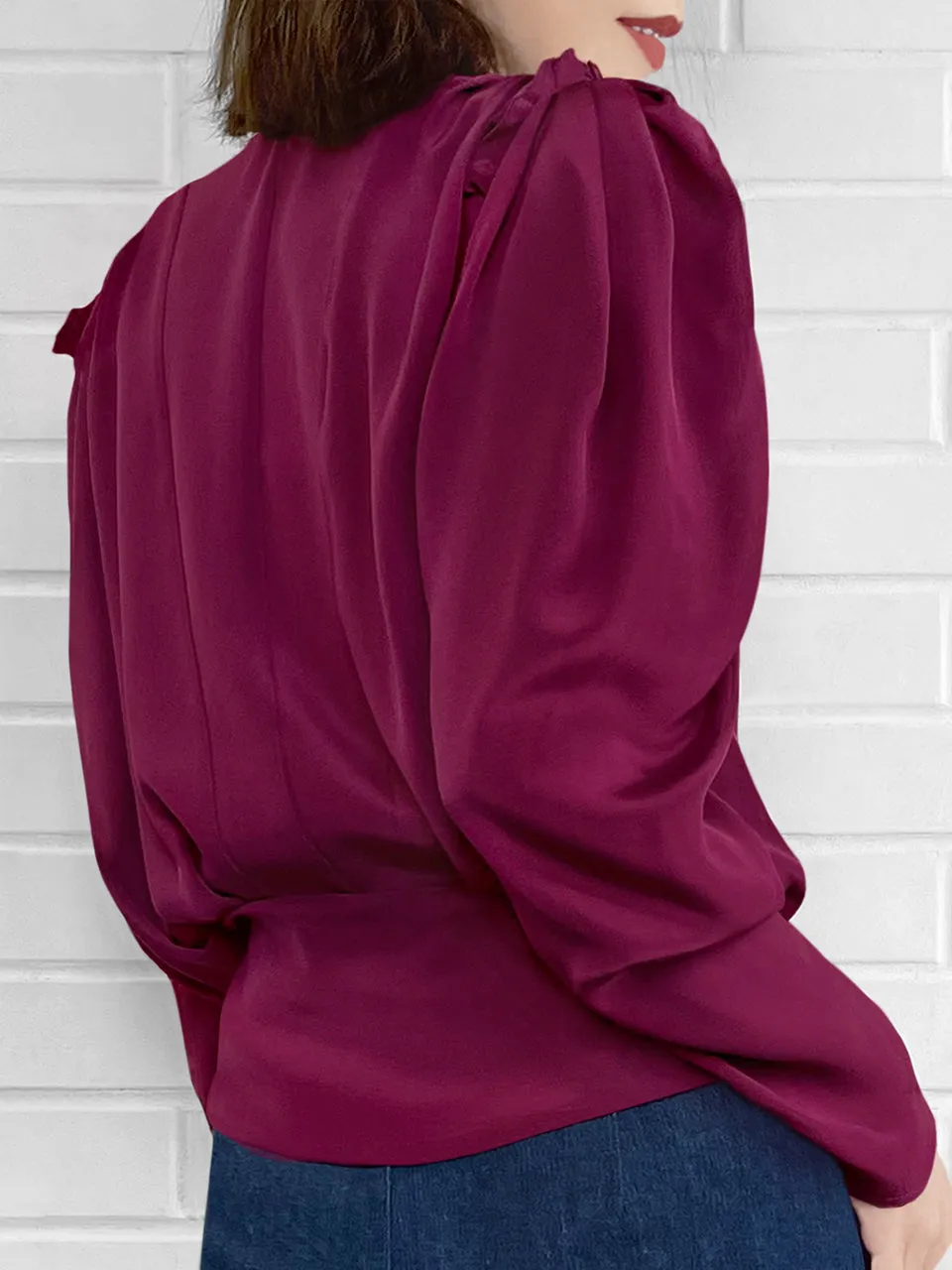 Surprise Sale! Merlot Retro Vibe Silky Statement Blouse