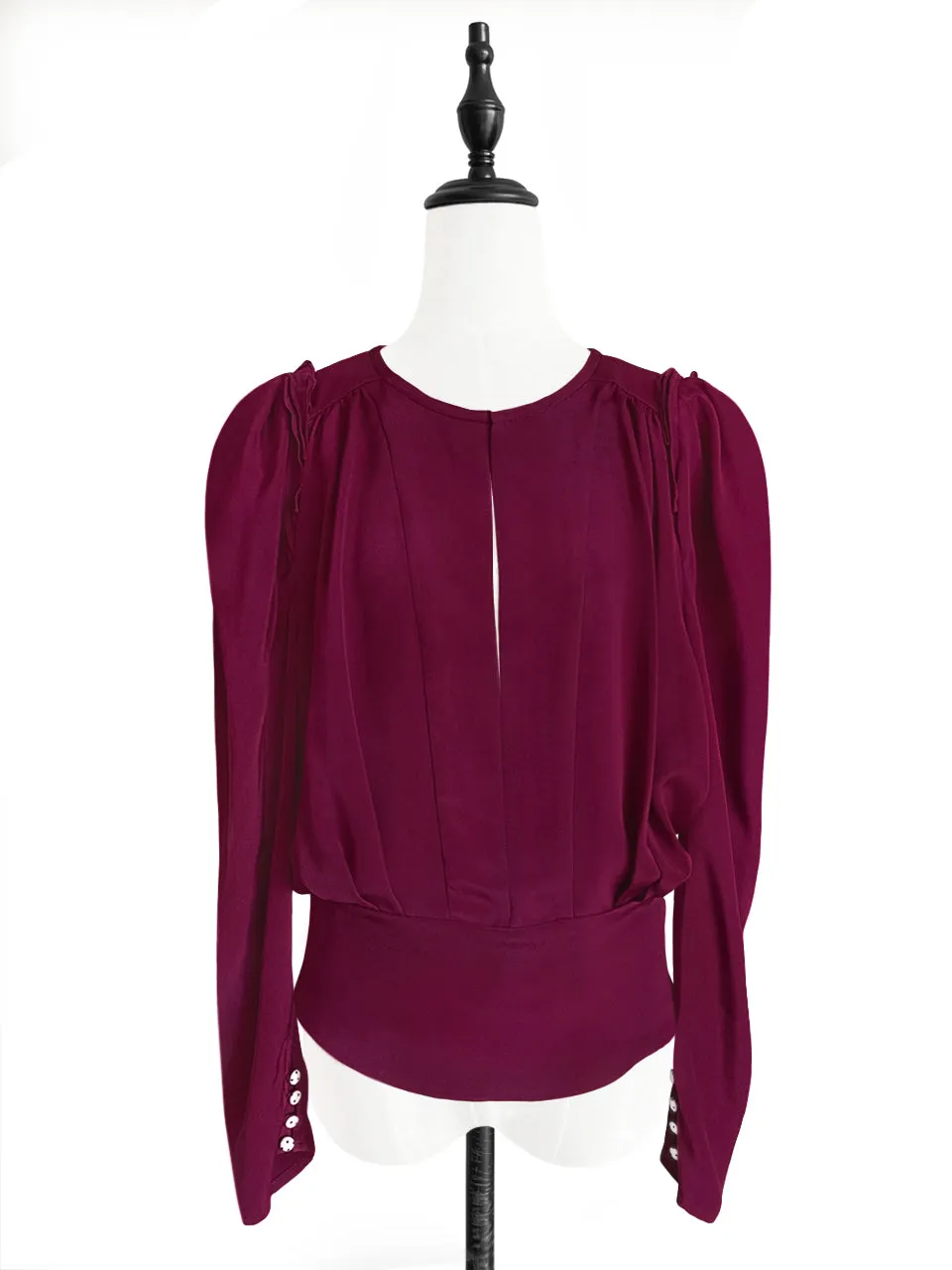 Surprise Sale! Merlot Retro Vibe Silky Statement Blouse